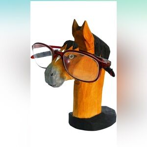 Handmade carved wood horse eyeglass holder